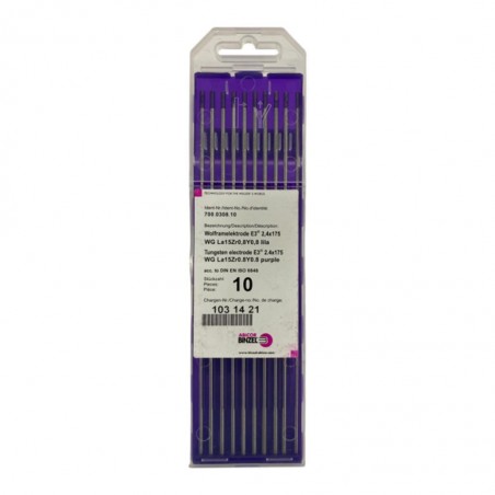 Electrodes tungstènes E3 diamètre 2,4MMX175 LILAS BINZEL : etuis de 10 piece